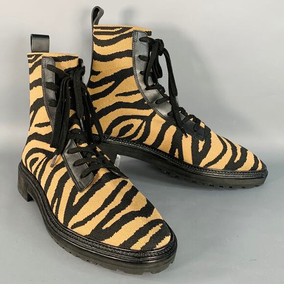 Loeffler Randall Shoes - LOEFFLER RANDALL Size 12 Black Brown Tiger Knit Lace Up Ankle Boots